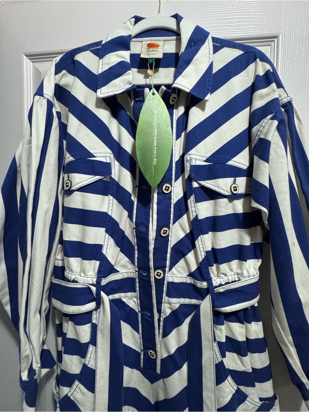 FARM Rio Blue and White Striped Cotton Romper - Picture 4 of 7